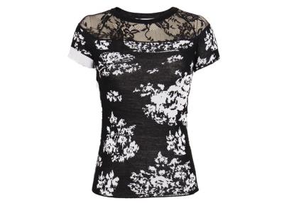 China Jacquard Rose Patterns Women's Pullover Sweater With Short Sleeves Crew Neck for sale