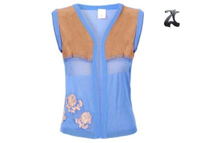 China Sleeveless de Sweatervest van open Cardiganvrouwen, Cardigans van de Borduurwerk de Blauwe Zomer Te koop