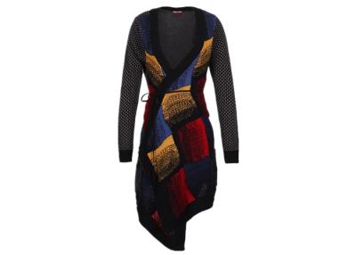 China Mosaic Long Cardigan Sweater Coat For Women , Ladies Cardigan Sweaters With Belt for sale