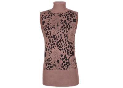 China Turtle Neck Women's Knit Sweater Vest , Fashion Leopard Print Sweater Ribbed Bottom for sale