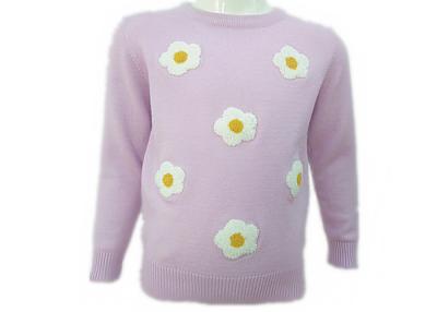 China De lichtpaarse Sweaters van de Kleuren Leuke Trui voor Meisjes 6-12 Jaar Oud met Gebreide Bloemen Te koop