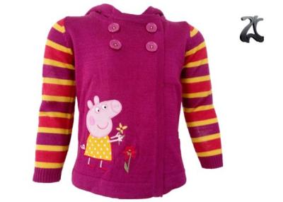 China Striped Girls Knit Sweater Long Sleeve , Hoodie Cardigan with Pepe Pig Pattern for sale