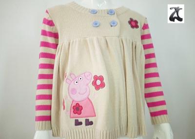 China Round Collar Acrylic Girls Knit Pullover Sweater with Cute Pepe Pig Cartoon Pattern for sale