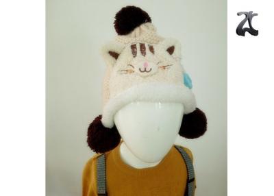 China 100% Cotton Unisex Knitted Hats For Children , Kids Knit Caps With Cutie Cat Pattern for sale