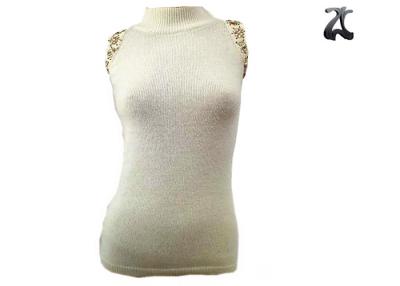 China Fancy Beaded Design Women's Knit Sweater Vest With Crew Neck Sleeveless for sale