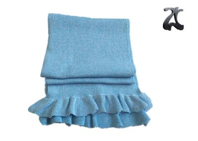 China Light Blue Knit Sweater Scarf , Rib Knitting Patterned Scarf  With Ruffle Hem for sale