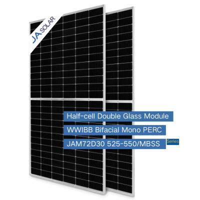 China JA 525-550W tier1 Brand Solar Panels Bifical Dual Class Solar Half Cut 144 Cells Power Solar System High Output Solar Panels 182mmx182mm for sale