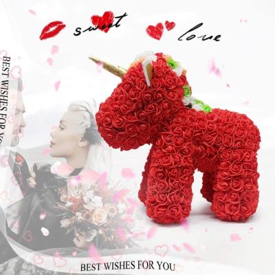 China Fashional PE Foam Lovely DIY Rose Unicorn DIY Foam Toy Unicorn In Gift Box Artificial Flowers Valentine's Day Gifts For Sale for sale