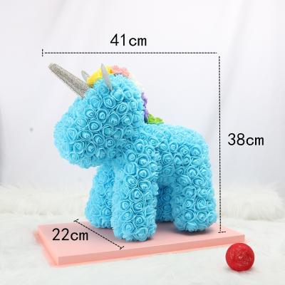 China PE Xingsheng Rose Unicorn Rose Teddy Bear With Valentine's Day Gift Preserved Flower for sale