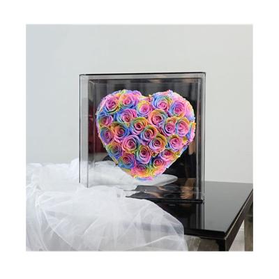 China Xingsheng 2021 Luxury And Romantic Preserved Heart-shaped Stacking Valentine's Day Acrylic Flower Bouquet Gift Box for sale