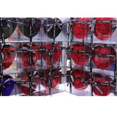 China Latest Xingsheng Acrylic Custom Design Preserved Roses In Box 2021 Heart Shaped Rose Best Gift Valentine's Day For Women for sale