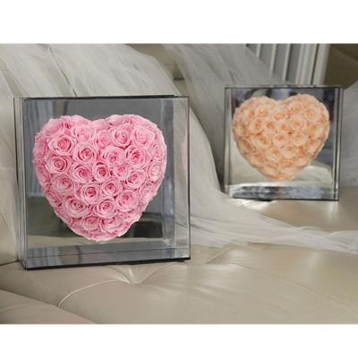 China Latest Xingsheng Acrylic Custom Design Preserved Eternal Roses Heart Shaped Boxes For Girl Valentine's Day Gift Ideas for sale