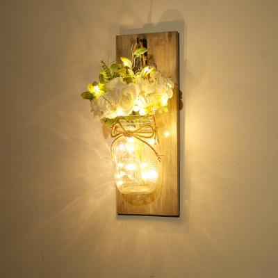 China New Classic/Postmodern Fashion 2pcs Mason Jar Decorations Home Decorative with Six Hour Timer LED Fairy Lights and Flowers for sale