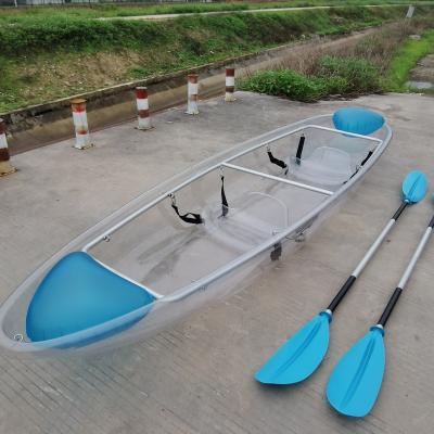 China Fun Leisure Lightweight Fishing Packing Plastic Drop Stitch Paddle Canoe Boat 2 Person Fishing Clear Transparent Kayak for sale