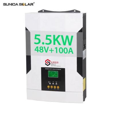 China Home Power Inverter Solar Power System SUNICA Hybrid Solar Inverter With Mppt Charge Controller 5.5kw Solar Inverter for sale