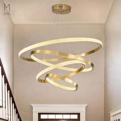 China Modern Decoration Luxury Gold Stair Light Dining Room Circle Chandelier Indoor Lighting Ring Shape Led Lighting for sale