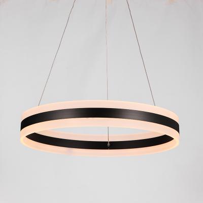 China Modern Nordic Decorative Black Aluminum Ring 3 Circle LED Acrylic Ring Hanging Pendant Lights for sale