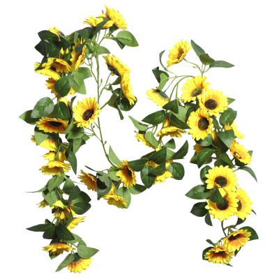 China 2M Modern High Quality Living Room Sunflower Rattan Artificial Sunflower Vine Party Wedding Centerpiece Decoration for sale