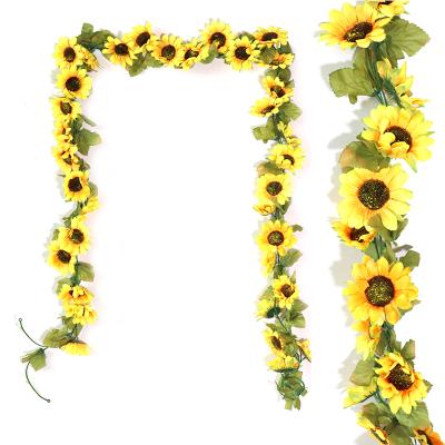 China Modern Stain Sunflower Living Room Decoration Artificial Sunflower Flower Rattan Garden Decoration Yellow Golden Yellow for sale