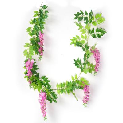 China Modern Imitation Wedding Indoor Decoration Living Room Ceiling Winding Plastic Vine Wisteria Flower Vine Stain Flower Vine String Wisteria Plastic Flower for sale