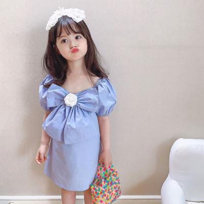 China New Style Washable Girl's Summer Dress Puff Sleeve Skirt With Bow Lovely Babies One-Piece Dress for sale