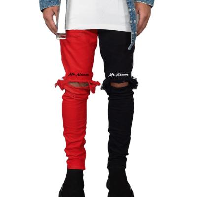 China Direct Merchants Men's Zipper Slim Straight Feet Color Matching Ripped Jeans QUICK DRY for sale