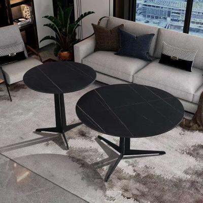 China Modern Round Iron Legs Rock Save Plate Furniture Living Room Space Top Coffee Table Set for sale