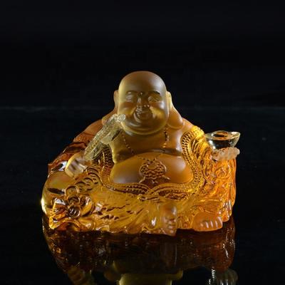 China Mini Smiling Buddha Crystal Good Luck Blessing Religious Craft China Car Panel Decoration Statue for sale