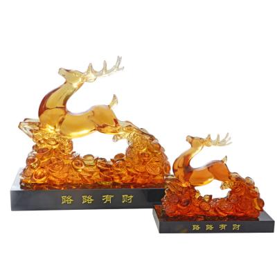 China China Casting Liuli Crystal Glass Auspicious Business Craft Handmade Deer Figurine Good Luck Decor for sale