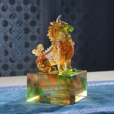 China China Liuli Crystal Chinese Unicorn Dragon Auspicious Animal Sculpture Lawyer Court Gift Item for sale