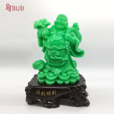 China China Luminous Jadelike Laughing Buddha Statue Resin Fengshui Craft House Auspicious Blessing Decor for sale