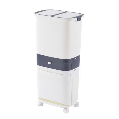 China New Viable Hot Sale Household Dry And Wet Double-layer Foot Operated Double-Layer Japanese Style Plastic Garbage Bin With Wheel for sale