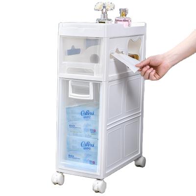 China 2 Layer Transitional Multifunctional Narrow Thin Rolling Trolley Drawer Durable Plastic Storage Cabinet With Wheels for sale