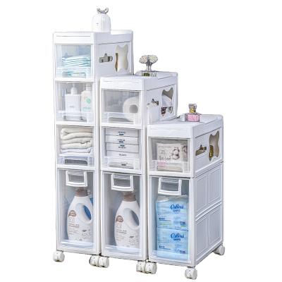 China 4 Layer Bathroom And Kitchen Transitional Multifunctional Multi-layer Split Storage Drawer Plastic Cabinets With Wheels for sale