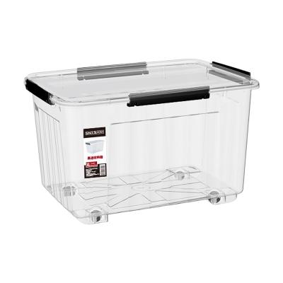 China Universal Industrial 55 Liter 80L Extra Large Storage Box Transparent Clear Plastic Large Bin Stocked With Lids for sale