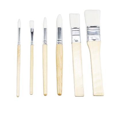 China Paint Crowd 6 Pieces Set Wool White Nylon Oil Brush Set Raw Wood Polish Artist Painting Brush Wood Brush for sale