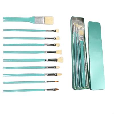 China Paint Crowd 10PCS Stiffen Green Wooden Handle Brush Can Be Customized Acrylic Artist Paint Brush Set Wholesale for sale