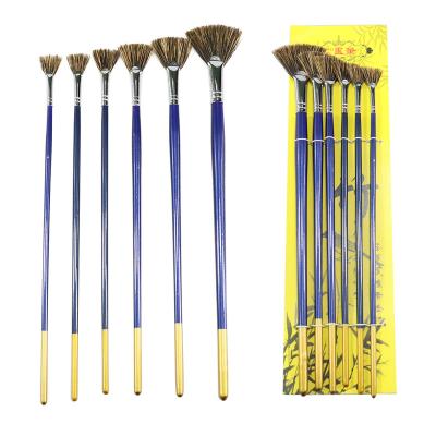 China 6PCS Blue Wooden Crowd Pole Painting Bristle Brush Can Be Logo Customized Artist Customized Brushes for sale