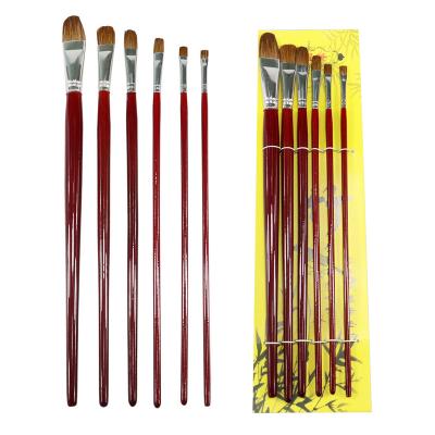 China 6PCS Crowd Pole Painting Red Wooden Bristle Brush Available For Custom Logo Painting Brush For Acrylic Watercolor Oil Painting for sale