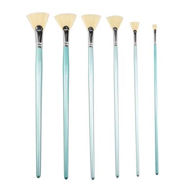 China Customizable 6PCS Crowd Pole Logo Art Paint Brush Bristle Portable Blue Wooden Box PET Brush for sale