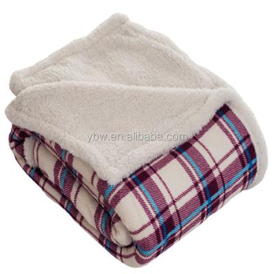 China Disposable pulple throw printed coral fleece with sherpa backing blanket made in china for yoga/aircondition for sale