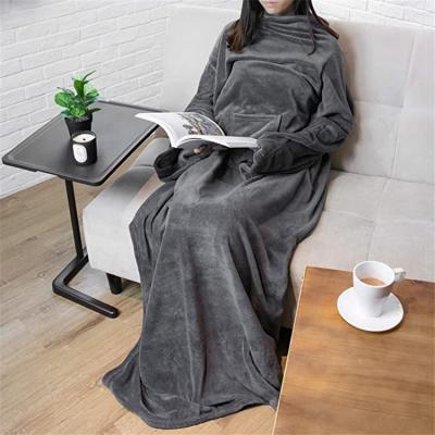 China Wholesale hot sale cheap 100% anti-static polyester flannel fleece TV snuggie blanket with sleeve for sale