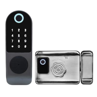 China Either-or: Remote contrl Key&Fingerprint&Card&TTLOCK Double Sided App or App and Tuya WIFI Smart Door Rim Digital Metal Door Lock for sale