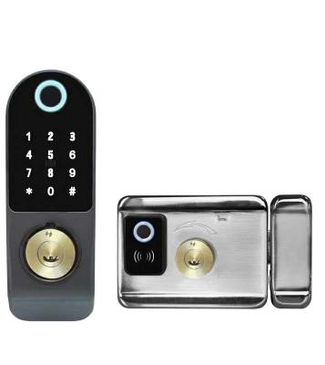 China Either-Or: App or biometric WiFi remote contrl both sides fingerprint cerraduras nfc electronic exterior door lock with Tuya TTlock app for sale