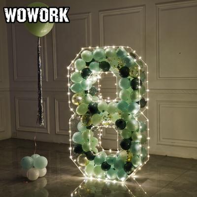 China 2022 WOWORK Wall Hanging Factory Festival Event Event Supplies Acrylic 3D Lighted Up Balloon Letter Numbers For Birthday Party Decorations for sale