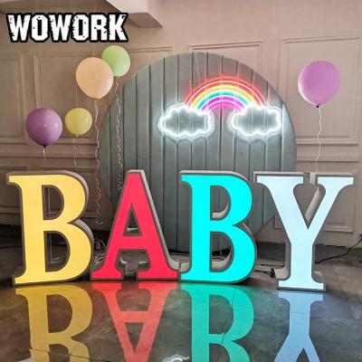 China 2022 WOWORK Fushun waterproof proposal bride photos props led RGB iron dessert baby foam letter board for party decorations for sale