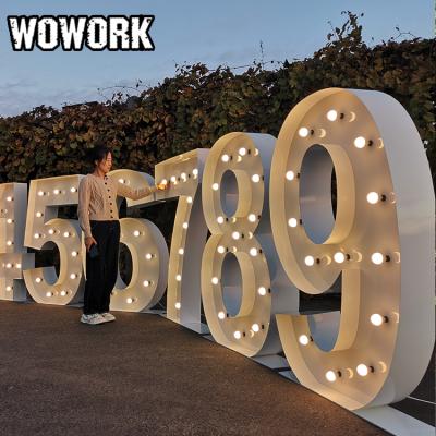 China WOWORK Fushun Waterproof Metal LED Wedding 4ft 5ft Tall Lighting Giant Letter Marquee Number Lights For Event Party Decoration for sale