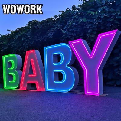 China WOWORK Fushun 3d Decorative Mr and Mrs Giant Cursive Wedding Waterproof Custom Solid Letters Marquee Light with RGB LED Bulb for sale