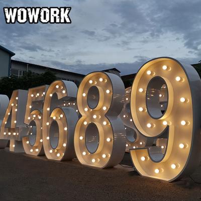 China 2022 WOWORK Waterproof Fushun Wedding Favors Party Props Metal Marquee Led Light 3ft 4ft 5ft Up Big Numbers Letters For Birthday Backdrop for sale