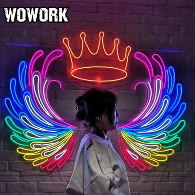 China WOWORK Waterproof Factory Direct Company Event Wings Flexible PVC Custom Neon Led Sign With Acrylic Bottom Plate for sale